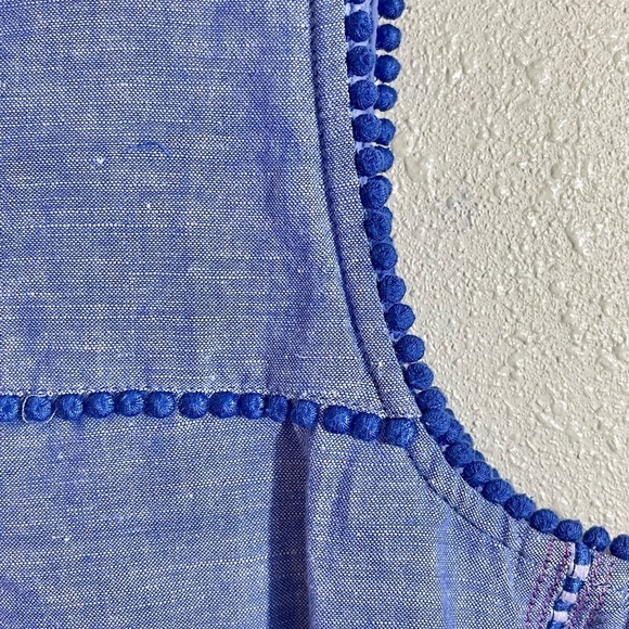 J. Crew Size 00 Blue Crosshatch Linen Seamed Sleeveless Shell Top - Picture 6 of 8
